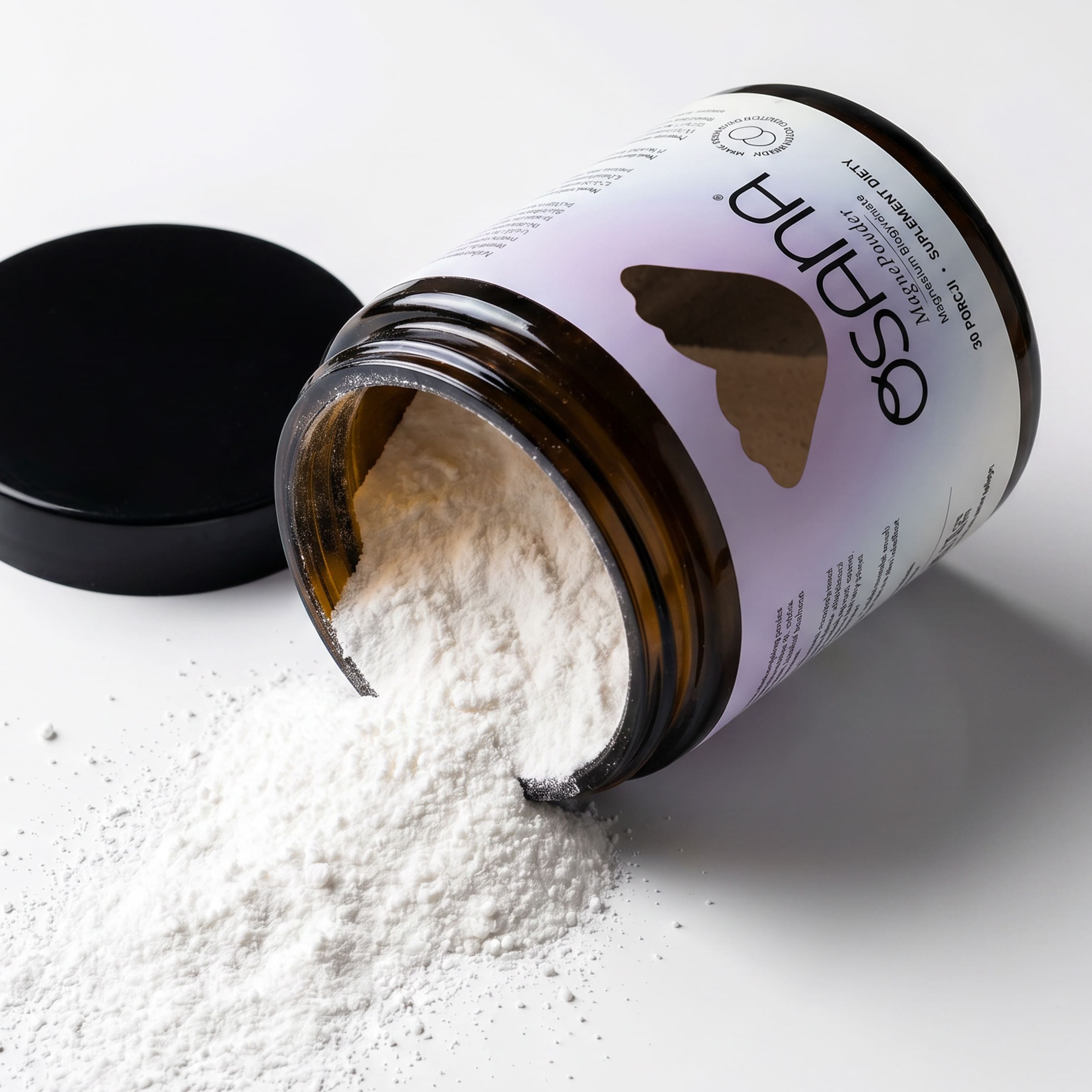 Przewrócony słoik Osana MagnePowder z wysypanym białym proszkiem